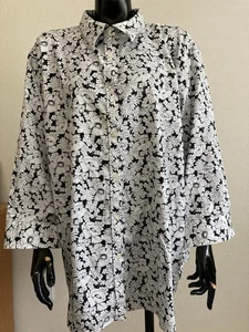 Camicia Chaps No Iron Plus taglia 3X nera bianca con bottoni manica 3/4 floreale usata in ottime condizioni - Foto 1 di 7