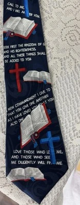 Corbata cristiana Steve Harris Mateo 11:28-6:33 Juan 13:34 hecha a mano Foto 1 de 4