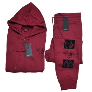 True Religion Men's Size M 2 Pc Sweatsuit Matching Outfit Tracksuit Maroon NWT - Picture 1 of 12