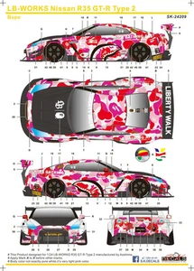 SK decal 1/24 LB-WORKS Nissan R35 GT-R type 2 Bape full decal for Aoshima 15016 - Picture 1 of 3