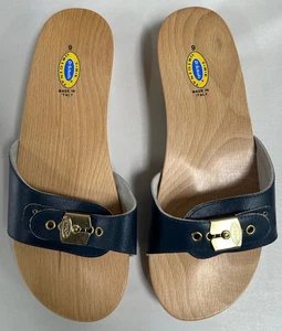 NEU Dr. Scholl's Holzsohle Training Sandalen Clogs marineblau Italien Größe 9 (A25) - Bild 1 von 7
