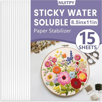 NUITPY 15PCS 8.5" X 11" Water Soluble Stabilizer for Embroidery, Stick and Stitch Embro