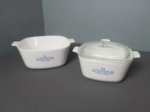Corning Ware 2 1/2 Qt & 1 3/4 Qt w/ Lid - Cornflower - White & Blue - h5 RB/VH - Picture 1 of 14