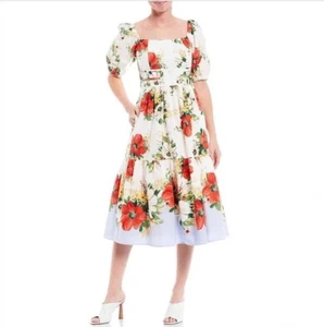 Vince Camuto Floral Dress Size 0 Multicolor Square Neck Puff Sleeve Tiered New - Picture 1 of 12