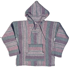 Baja Mexican Poncho Hoodie - Med Purple Pink Pastel Pullover Drug Rug Surfer - Picture 1 of 7