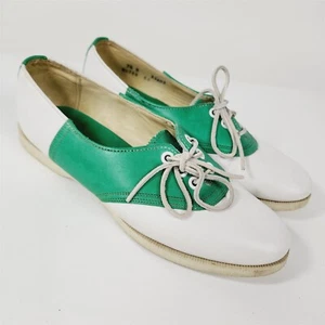 Zapatos Polo Vintage Años 80 por Ralph Lauren Verde Blanco Sillín Talla 7.5 B - Imagen 1 de 8