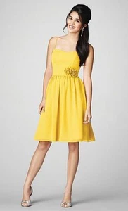 ALFRED ANGELO $150 7206 8 CANARY YELLOW CHIFFON SHORT BRIDESMAID PROM GRAD DRESS - Picture 1 of 6