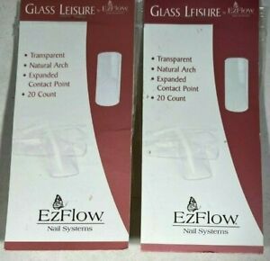 (2 PACK) EzFlow Glass Leisure Nail Tips - Transparent - Natural Arch - 20 Count