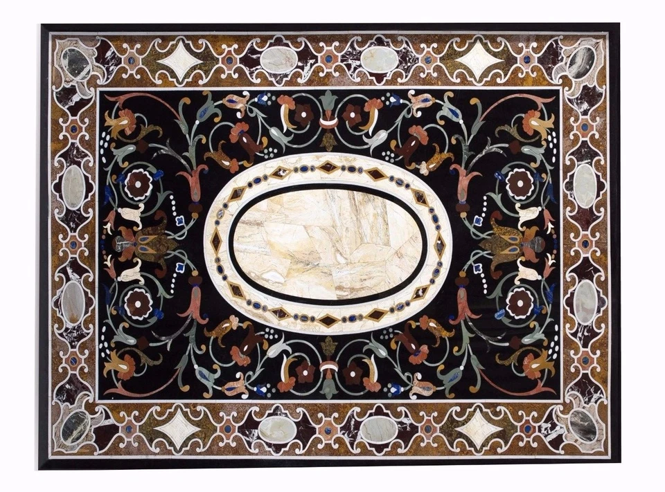 42" x 36" Pietra dura Handmade Inlay Work Marble Center Dining Table Top - Image 1 of 1