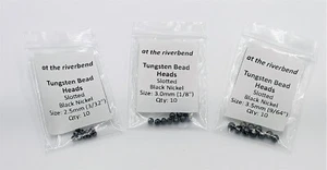 Black Nickel Slotted Tungsten Bead Heads for Fly Tying, in 2.5mm 3.0mm and 3.5mm - Picture 1 of 4