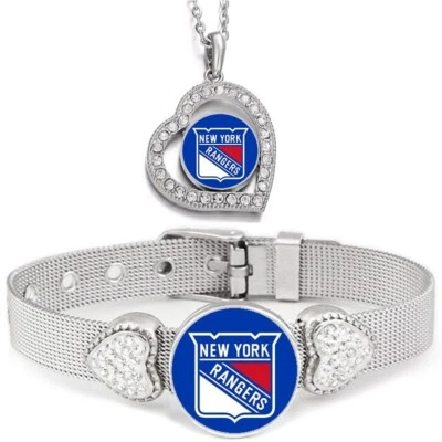 2 PcSet Womens New York NY Rangers Sterling Silver Necklace With Bracelet - Image 1 of 4