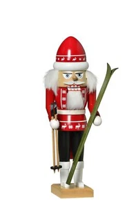 Cascanueces Esquiadores Rojo 29CM Nuevo Figura de Madera Erzgebirge Cascanueces - Imagen 1 de 1