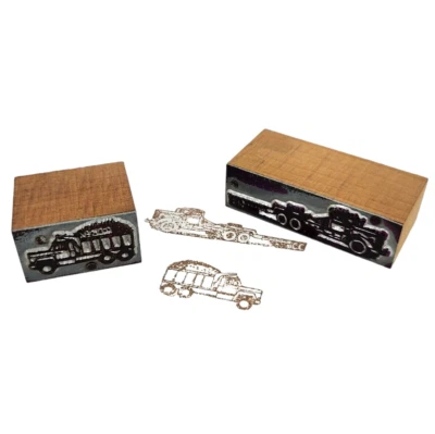 Big Rig Dump Truck Printing Press Wood Block Stamps Vtg Typesetting Letterpress - Image 1 of 4