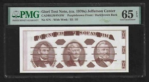 GIORI USA 1970s TEST NOTE PMG 65 EPQ GEM UNC PURPLEBROWN/DARK BROWN W/WATERMARK - Picture 1 of 2