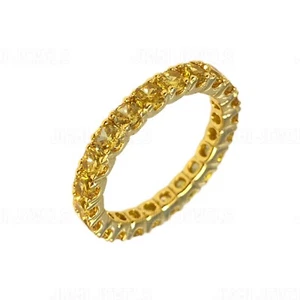 Dainty Canary Yellow Simulated Diamond Eternity Ring 14k Yellow Gold Silver Band - Picture 1 of 11