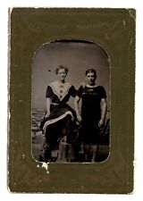 C. 1890s TINTYPE BELLIS RISQUE WOMEN WITH MAN IN SWIMMING SUIT ATLANTIC CITY NJ