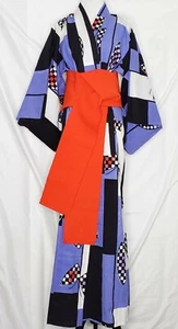 Vintage handgefertigte abstrakte Kimono-Flagge japanische Yukata Urushi Haori-Jacke Baumwolle - Bild 1 von 10