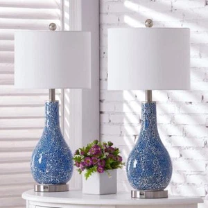 Maxax Table Lamp Set Incandescent LED Plug-In w/ USB Port Metal Blue (Set of 2) - Picture 1 of 10