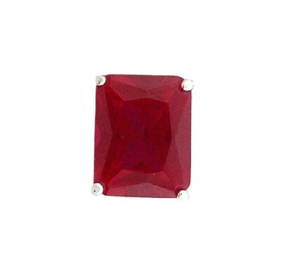 Lab Corrundum 10x8 Ruby Emerald-Cut Gemstone Sterling Tie Tack ESTT69OTH/101624 - Image 1 of 4