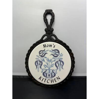 Azulejo de hierro fundido Trivet vintage cocina de mamá azul floral decoración de pared de medio estado Foto 1 de 4