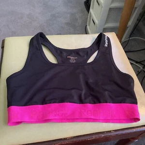 Reebok Womens Sports Bra Racerback Pullover Size M Black & Pink - Picture 1 of 6