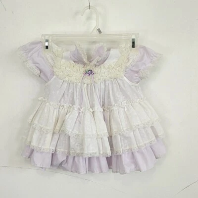Vestido De Colección Bryan Bebé Niño Niñas Talla 18 Meses Círculo Púrpura Blanco Volantes Encaje Foto 1 de 4