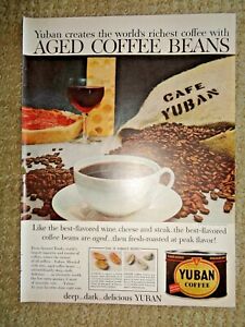 1950's Yuban Coffee Aged beans bag sacks Red Wine Steak photo vintage print Ad 