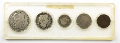 1906 Circulated 5 Coin Year Set - Clear Holder Barber 50C, 25C, 10C, 5C, 1C - Image 1 of 2