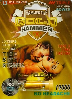 (3 paquetes) Cápsulas Gold Hammer 19000 Triple Potencia Máxima Potencia Potencia Potencia Masculina Oro Foto 1 de 4