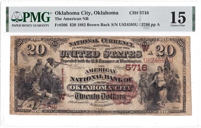 $20 1882 BB National OKLAHOMA CITY OK 🇺🇸 Mega Rare! 🇺🇸 Only 2 on Census 🇺🇸 - Image 1 of 2