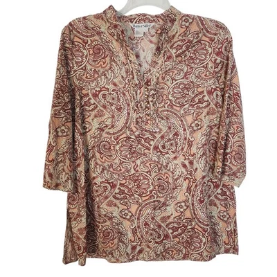 WinterSilks XL туника верхняя рубашка многоцветный пейсли 3/4 рукав Henley легкий - Изображение 1 из 4