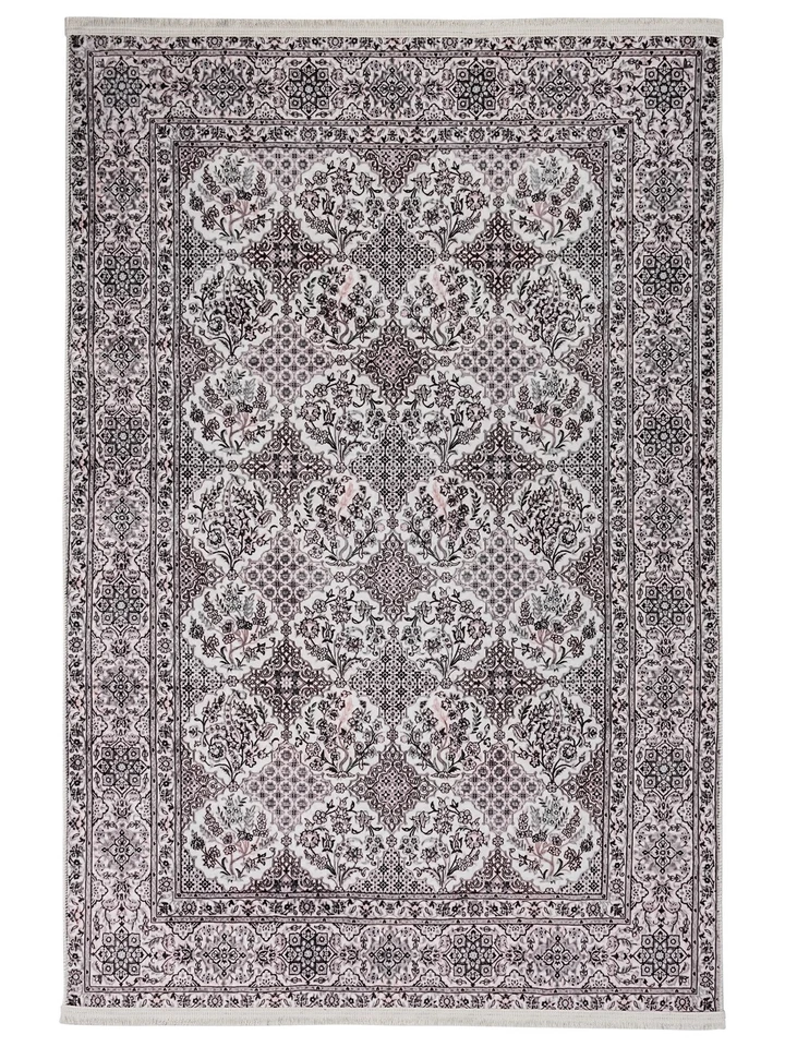 Alfombra estilo turco 5x8 - Borgoña y crema floral para sala de estar Foto 1 de 4