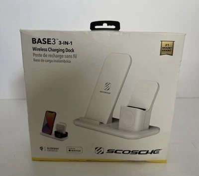 NEW SCOSCHE Base3 3-in-1 Wireless Cellphone Ipod Charging Dock CSQ3N1WT-SP - Image 1 of 2