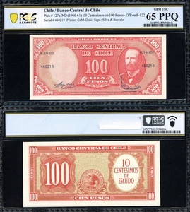 Chile ND (1960-61) 10 Centesimos Aufdruck auf 100 Pesos Schein P#127a auf P#122 - Bild 1 von 3