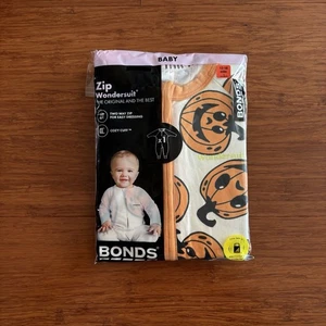 Bonds Bebé Halloween Calabaza Naranja Blanco Negro Cremallera Maravilloso Traje Talla 1 Nuevo en Paquete - Imagen 1 de 2