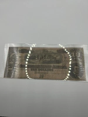 $10 1864 Richmond Virginia VA Confederate Currency Bank Note Bill - Image 1 of 2