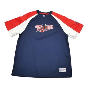 Minnesota Twins Shirt Mens Large Navy Red MLB Baseball Majestic Raglan V Neck - Picture 1 of 9