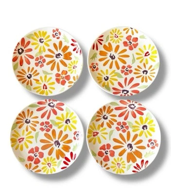 Pier 1 Imports “Flores” Juego de 4 Platos de Cena 10 7/8” Loza Pintada a Mano Foto 1 de 4