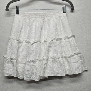 Favlux Skirt Womens Small White Eyelet Lace Tiered Ruffle Mini 100% Cotton Boho - Picture 1 of 7