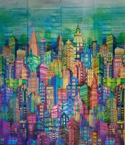 2015 Hoffman Fabrics SKYLINES New York City Citiscape Cotton 44" x 35” RARE! - Picture 1 of 17