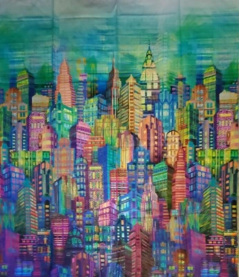 2015 Hoffman Fabrics SKYLINES New York City Citiscape Cotton 44" x 35” RARE! - Image 1 of 4