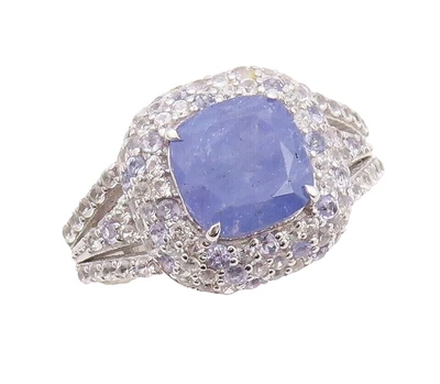 Anillo de plata de ley 925 vintage cuadrado con incrustaciones de tanzanita y topacio talla 7,5 RG30056 Foto 1 de 4