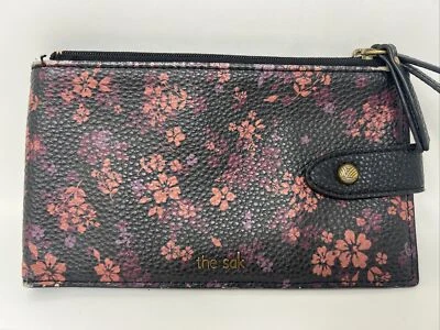 The Sak Silverlake 修身钱包黑色带粉色和紫色花朵图案 — 第 1/4 张图片