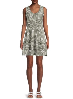 No Boundaries Juniors Size XXL (19)Green And White floral Smock Dress NWT - Image 1 of 4