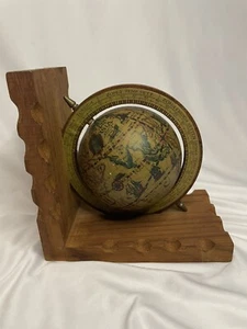 1 Vintage Decorative MCM Spinning World Globe Wood Book Stopper Hong Kong - Picture 1 of 8