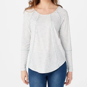 Top acanalado manga larga Lisa Rinna Collection con costuras verde aguamarina para mujer XL - Imagen 1 de 9