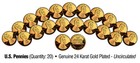 UNCIRCULATED 24K GOLD PLATED U.S. PENNIES (Lot of 20)