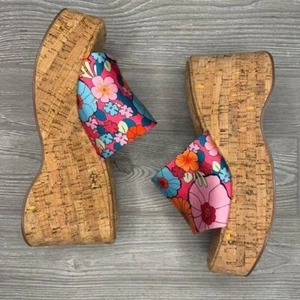 Yoki Womens Wedge Mule Sandal shoes floral flower 70s style size 6.5 tropical - Picture 1 of 10
