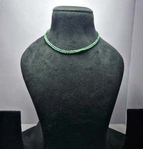 emerald gemstone round 2 mm beads 20" 2 layer sterling silver jewelry necklace - Picture 1 of 11