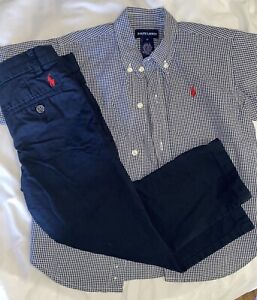 Ralph Lauren Boys Size 4T Outfit! Short Sleeve Button Down And Blue Pants!